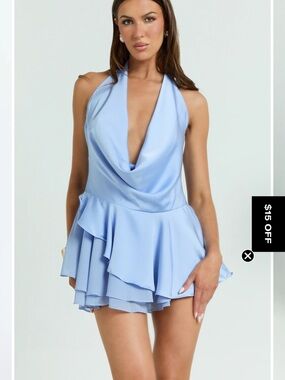 Showpo Light Blue Backless Halter Skater Dress